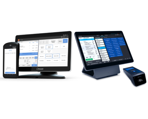 SkyTab POS interface and Toast POS interface side by side.