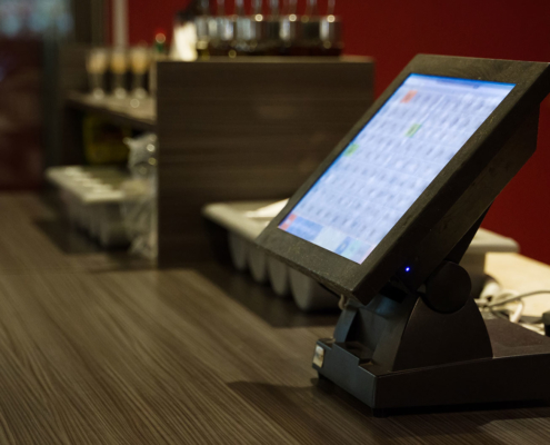 New POS system set up in a restaurant.